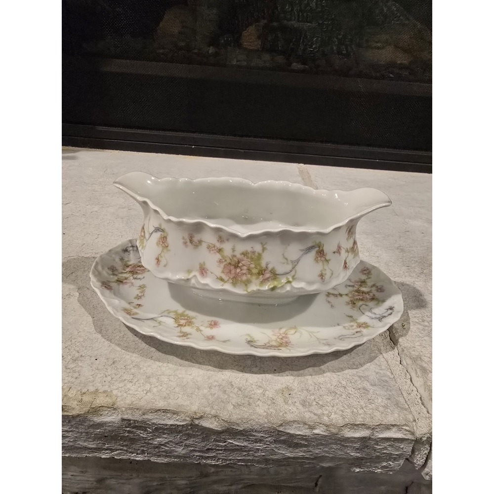 VTG Schumann Bavaria Empress Dresden Flowers‎ Gravy Boat W/Attached Underplate
